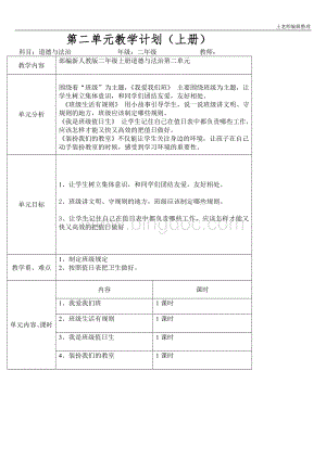 二年级道德与法治-道德与法治第二单元单元计划.doc