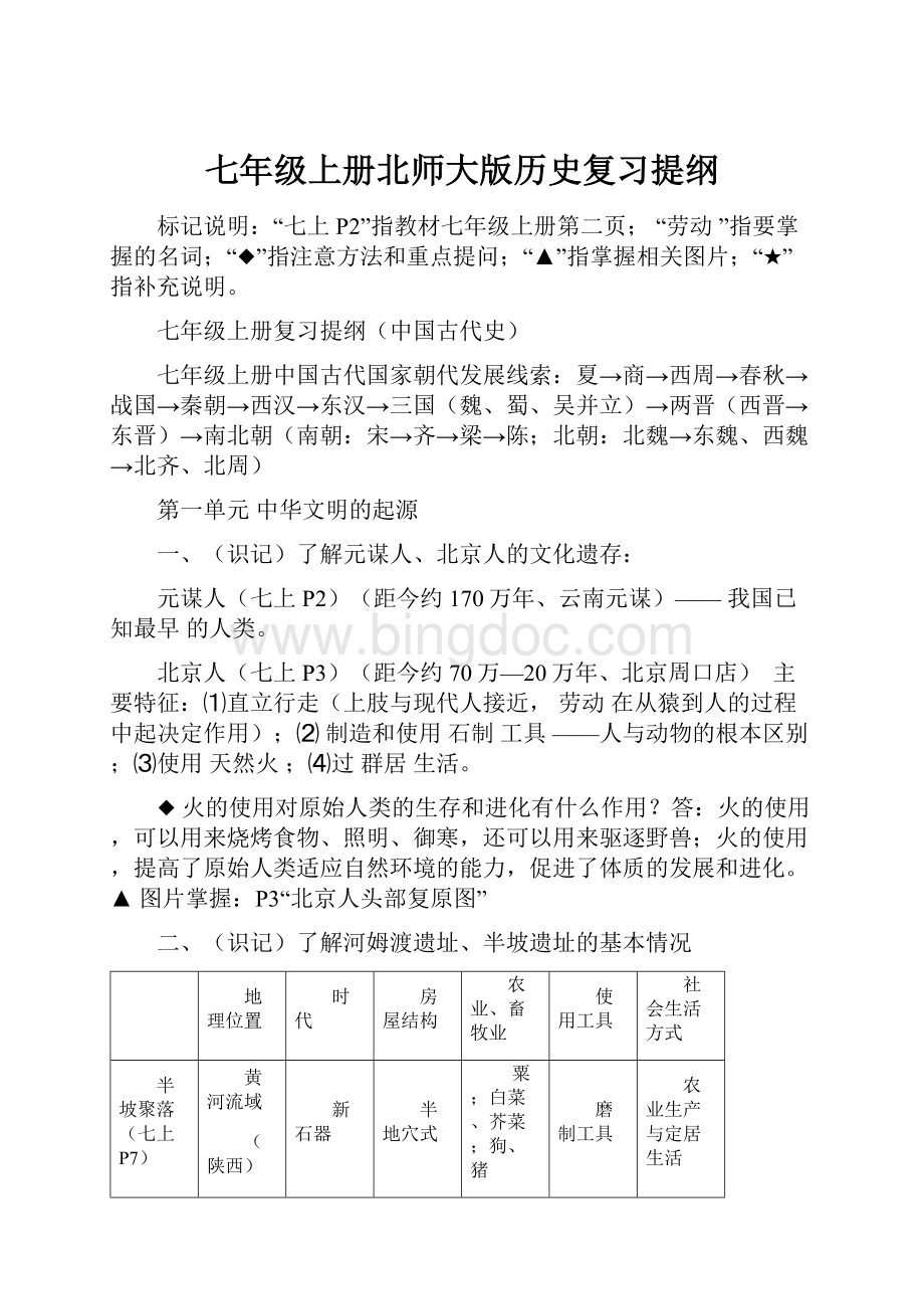 七年级上册北师大版历史复习提纲.docx_第1页