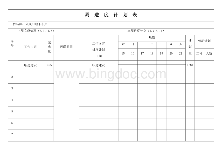 施工单位周进度计划表.docx