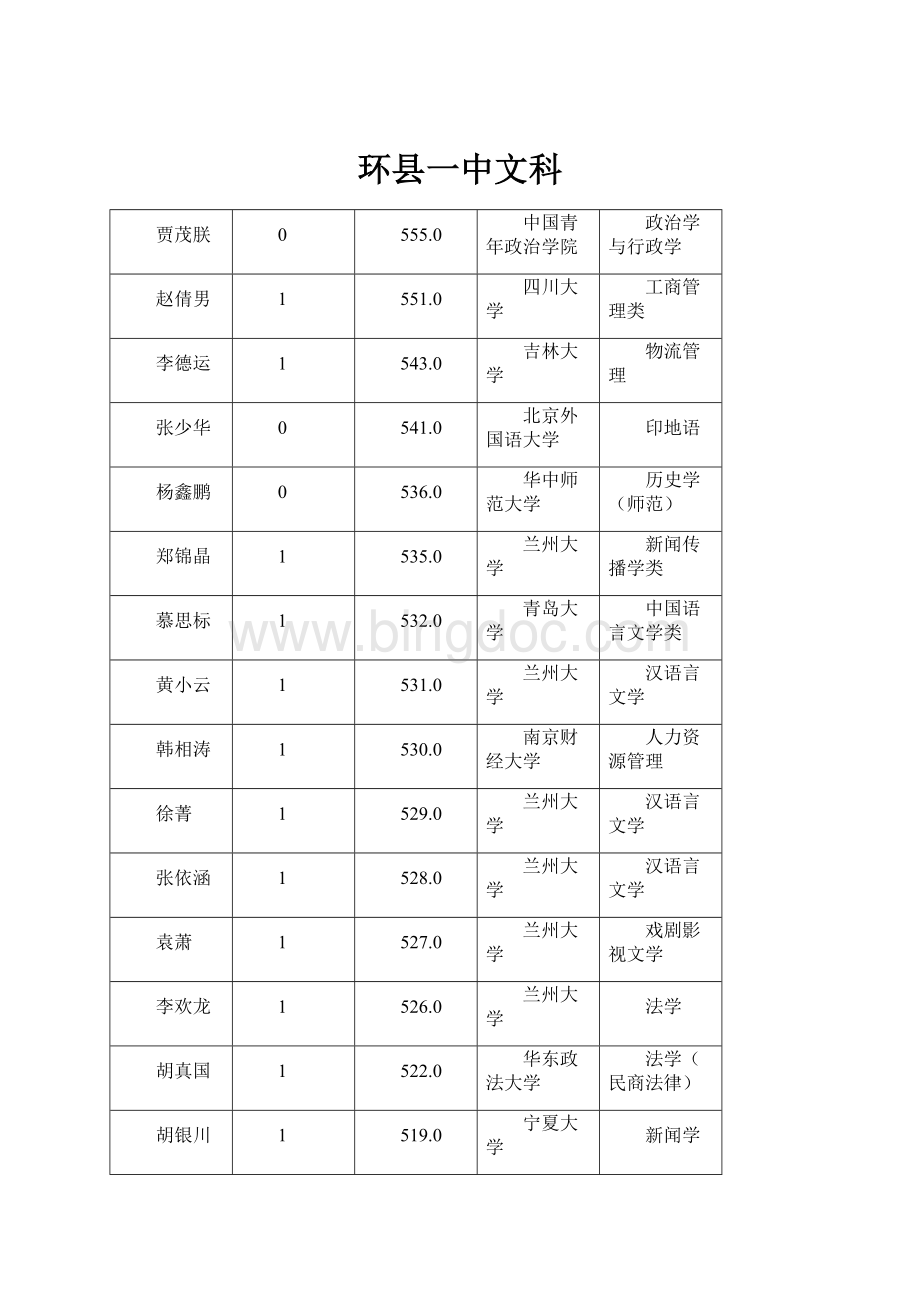 环县一中文科文档格式.docx