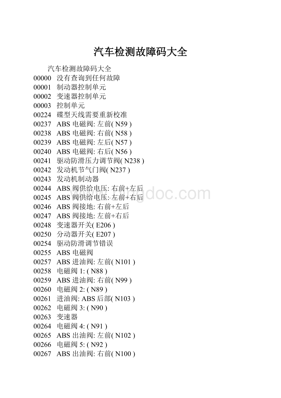 汽车检测故障码大全Word文件下载.docx_第1页