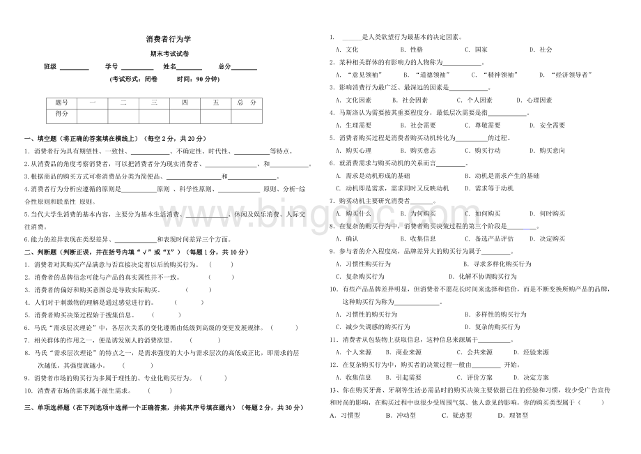 消费者行为学期末试题答案.doc