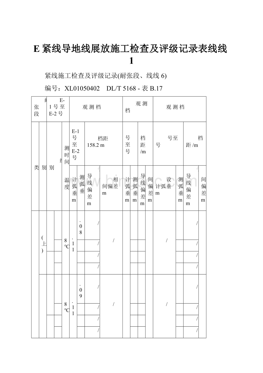 E紧线导地线展放施工检查及评级记录表线线1Word文档格式.docx_第1页