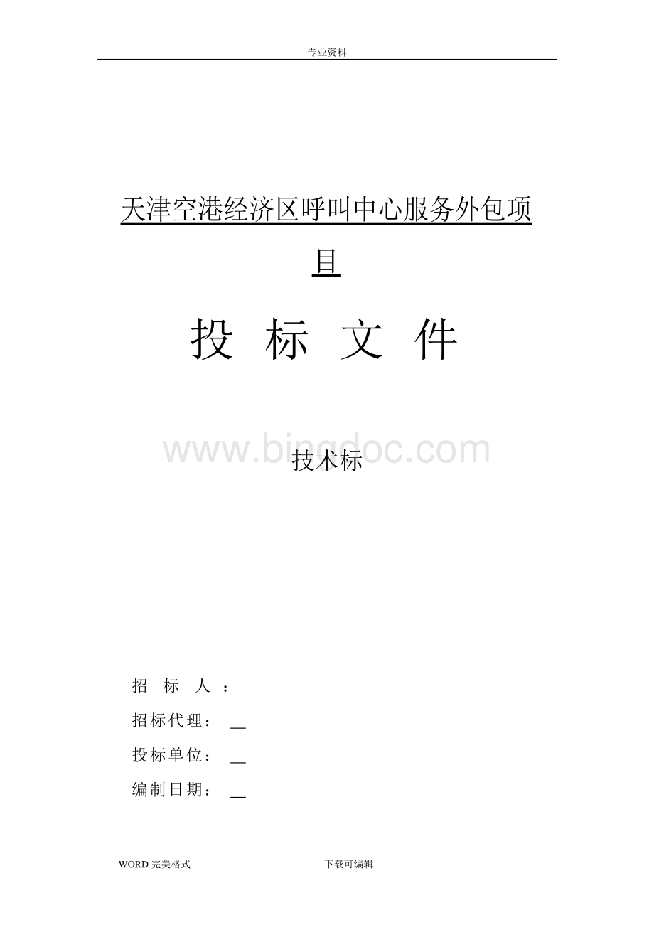 呼叫中心服务外包项目投标书Word格式文档下载.docx_第1页