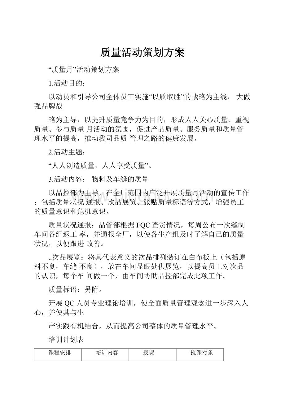 质量活动策划方案Word文档格式.docx