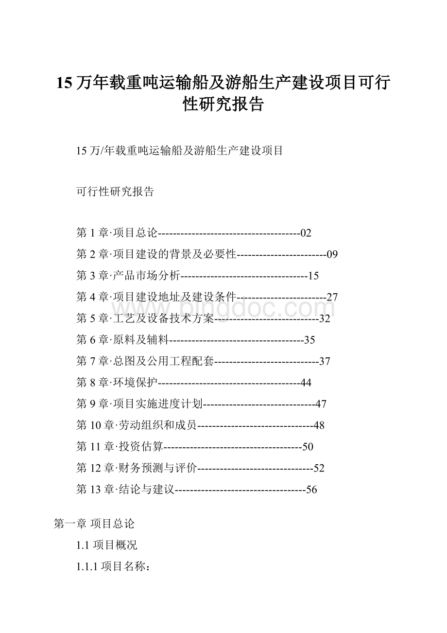 15万年载重吨运输船及游船生产建设项目可行性研究报告Word文档下载推荐.docx