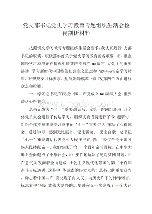 党支部书记党史学习教育专题组织生活会检视剖析材料1Word文档格式.docx