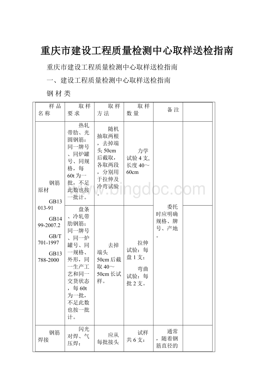 重庆市建设工程质量检测中心取样送检指南Word文档下载推荐.docx_第1页