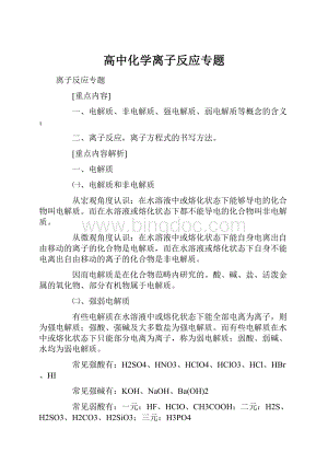 高中化学离子反应专题Word文件下载.docx