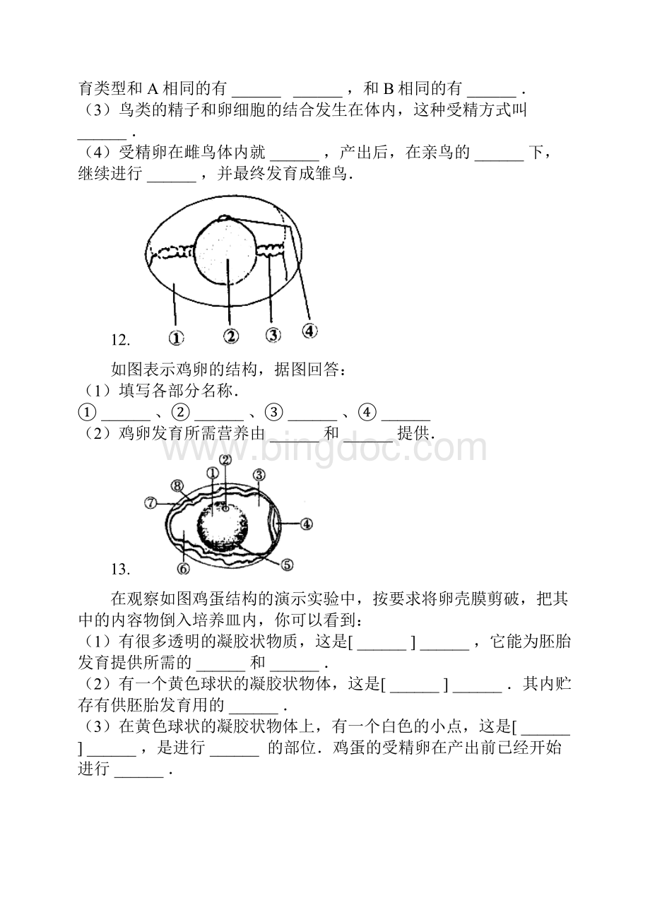 八年级生物下册 第七单元 第一章 第四节《鸟的生殖和发育》习题1新版新人教版Word下载.docx_第3页