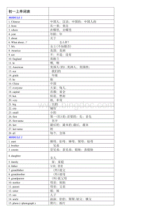 外研版初一上英语单词表.doc