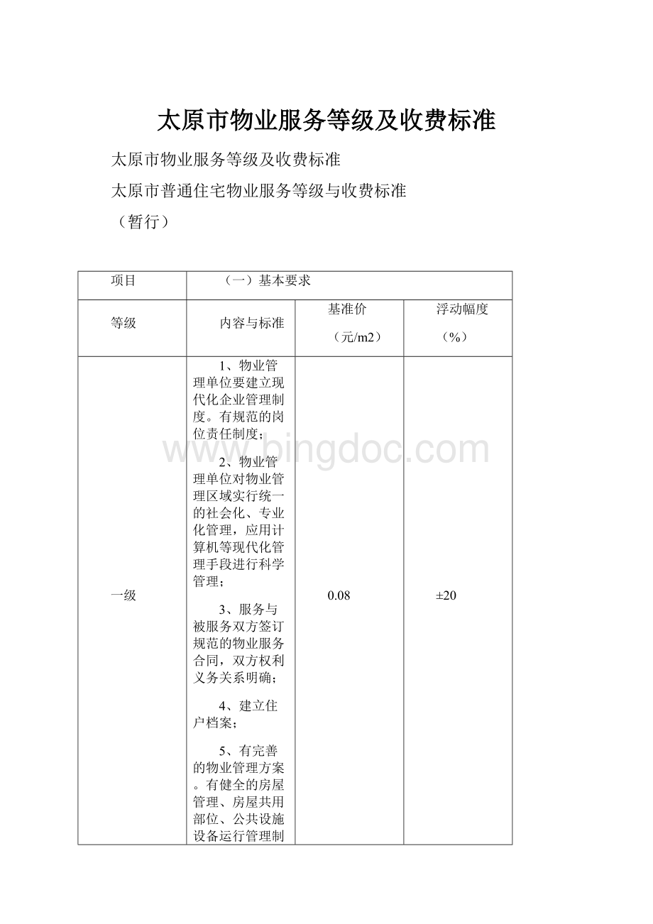 太原市物业服务等级及收费标准.docx_第1页