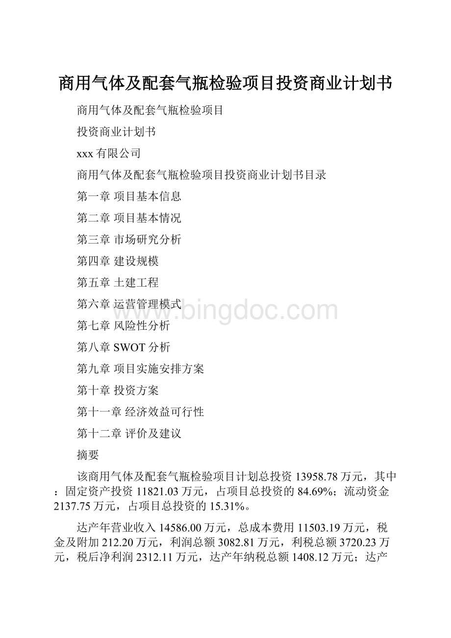 商用气体及配套气瓶检验项目投资商业计划书Word文档下载推荐.docx_第1页