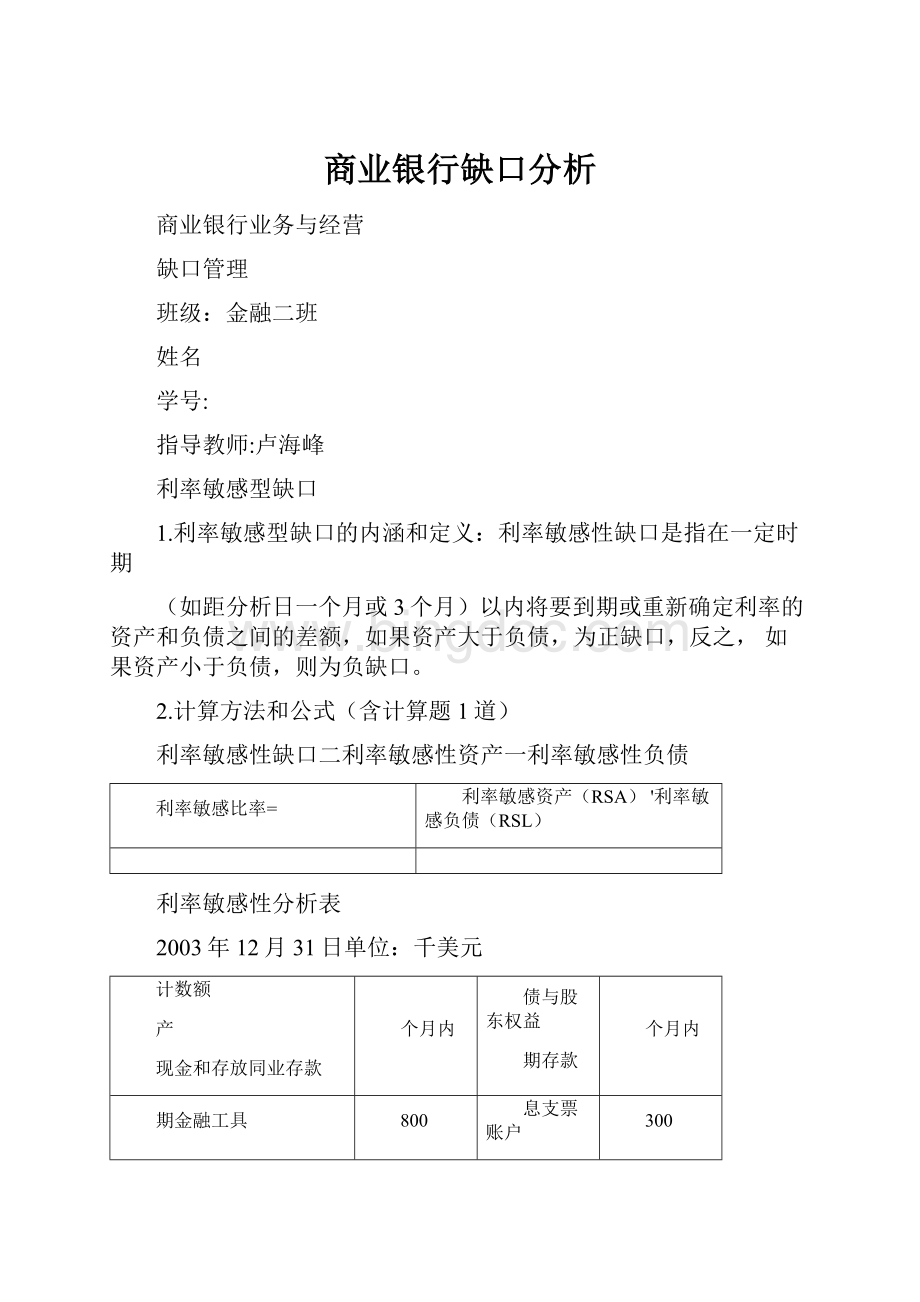 商业银行缺口分析Word文档下载推荐.docx_第1页