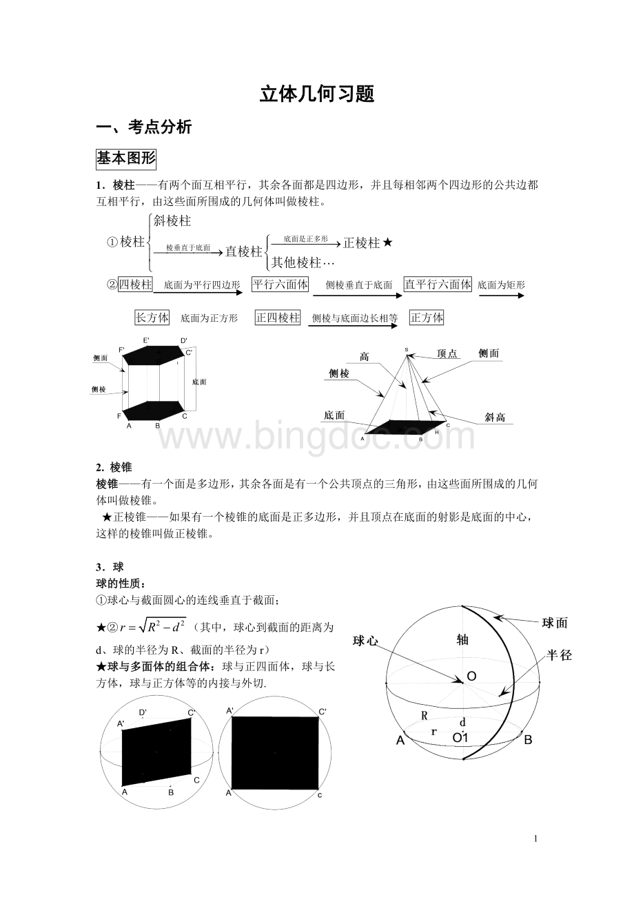 非常好高考立体几何专题复习Word文件下载.doc_第1页