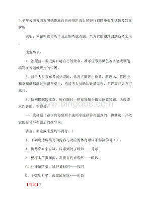 上半年云南省西双版纳傣族自治州景洪市人民银行招聘毕业生试题及答案解析.docx