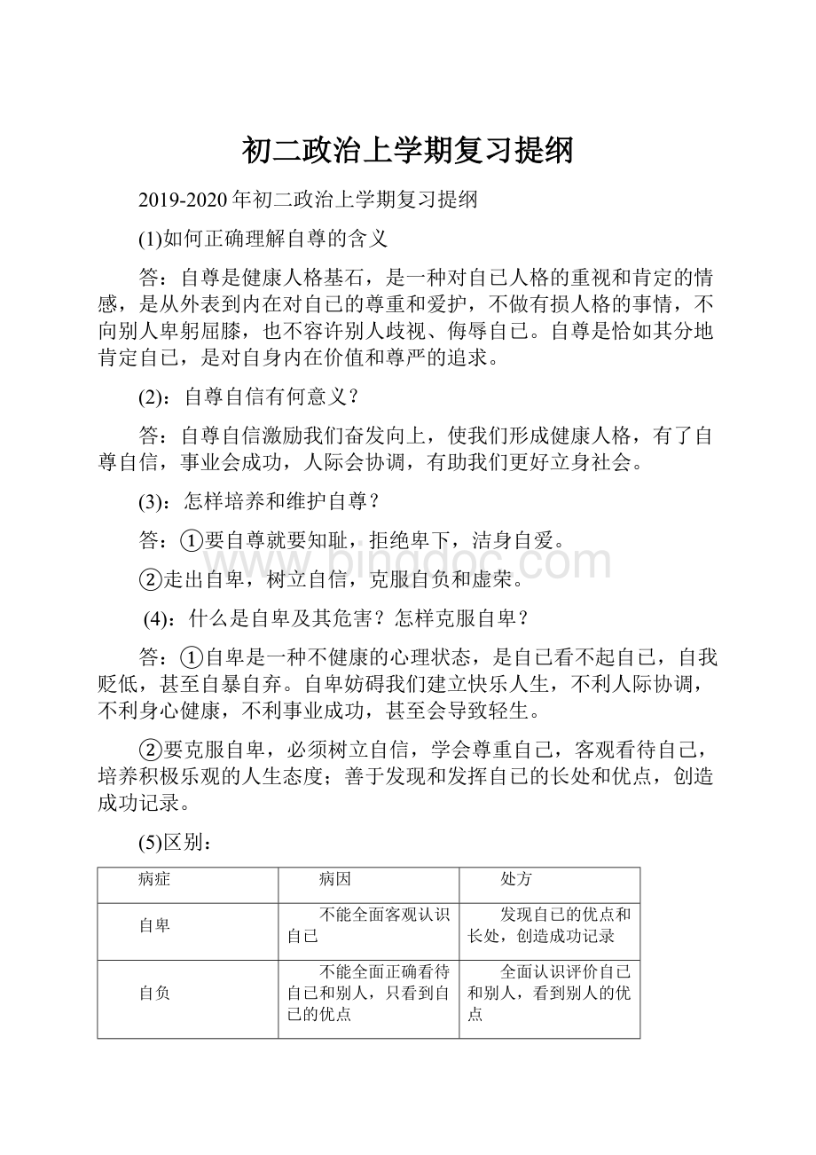 初二政治上学期复习提纲文档格式.docx_第1页