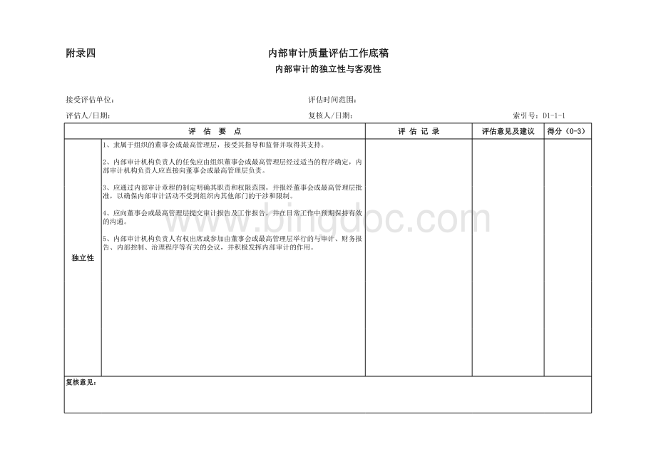 内审质量评估工作底稿.xls_第1页