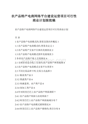 农产品特产电商网络平台建设运营项目可行性商业计划报批稿.docx