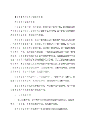 精华教师工作计划集合8篇.docx