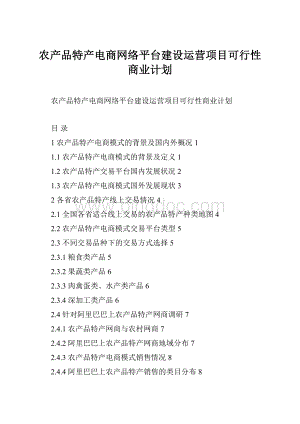 农产品特产电商网络平台建设运营项目可行性商业计划文档格式.docx