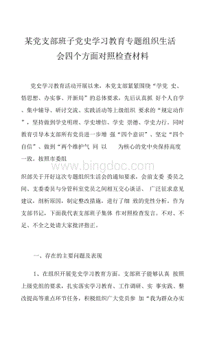 某党支部班子党史学习教育专题组织生活会四个方面对照检查材料2.docx