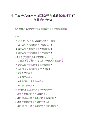 实用农产品特产电商网络平台建设运营项目可行性商业计划Word格式.docx