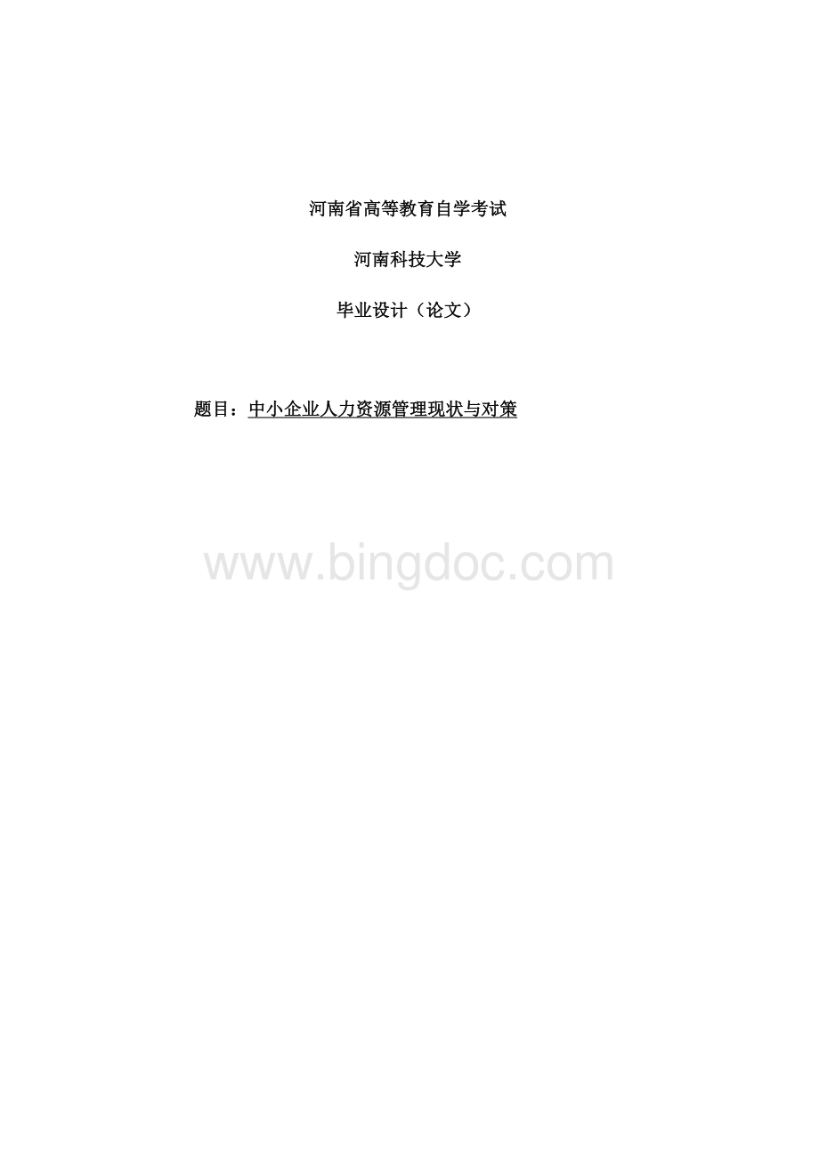 中小企业人力资源管理现状与对策毕业论文.docx_第1页