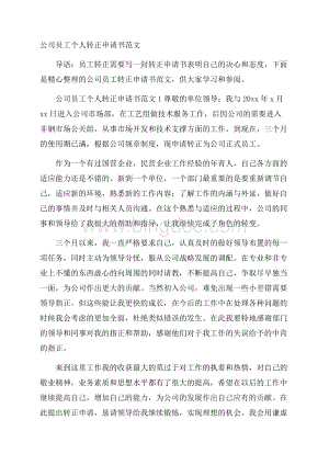 公司员工个人转正申请书范文Word文件下载.docx