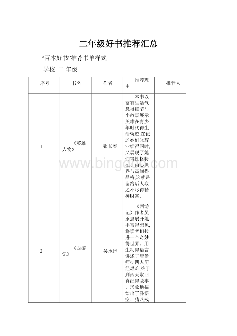 二年级好书推荐汇总文档格式.docx