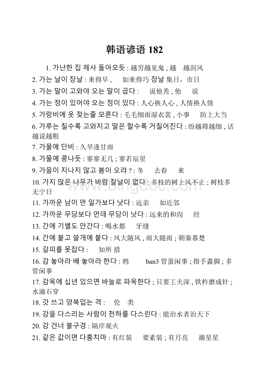 韩语谚语182Word格式文档下载.docx_第1页