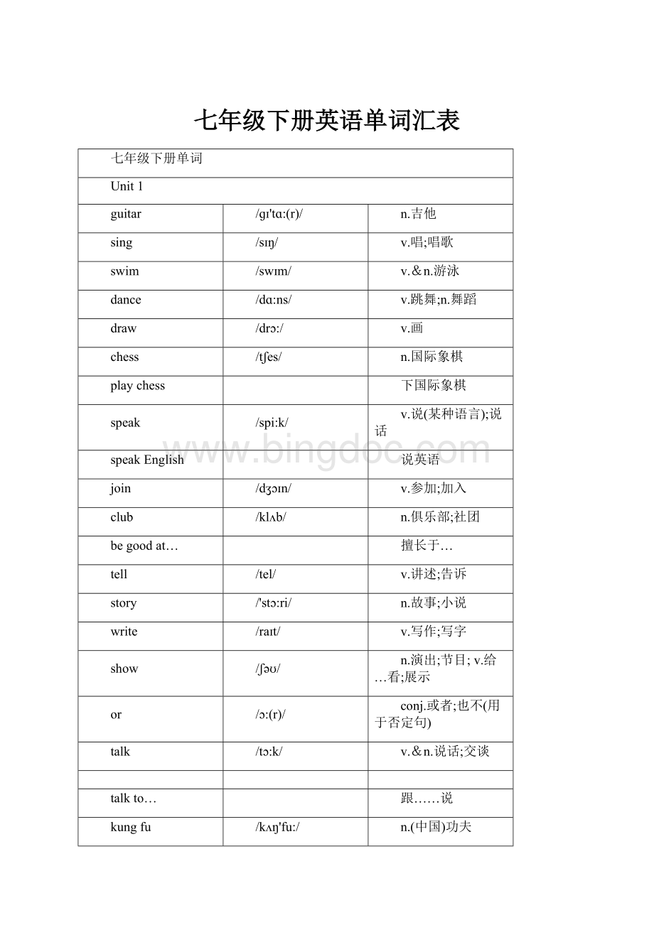 七年级下册英语单词汇表Word格式文档下载.docx