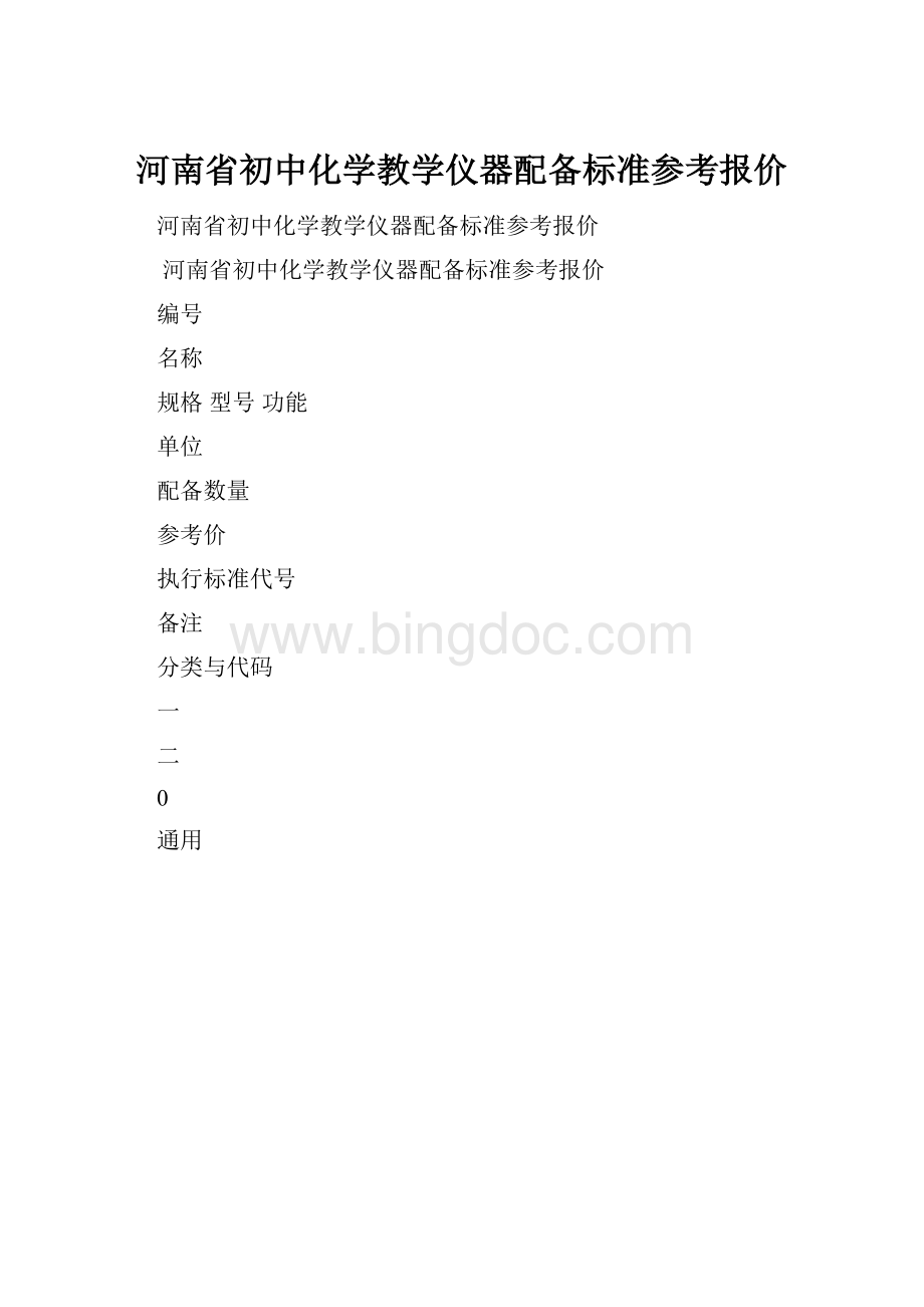 河南省初中化学教学仪器配备标准参考报价.docx_第1页