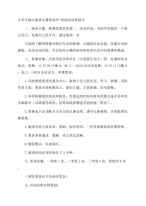 大学生励志演讲比赛策划书校园活动策划书Word文档下载推荐.docx