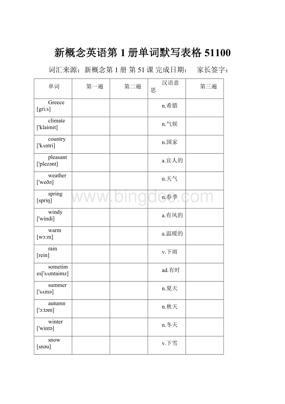 新概念英语第1册单词默写表格51100.docx_第1页