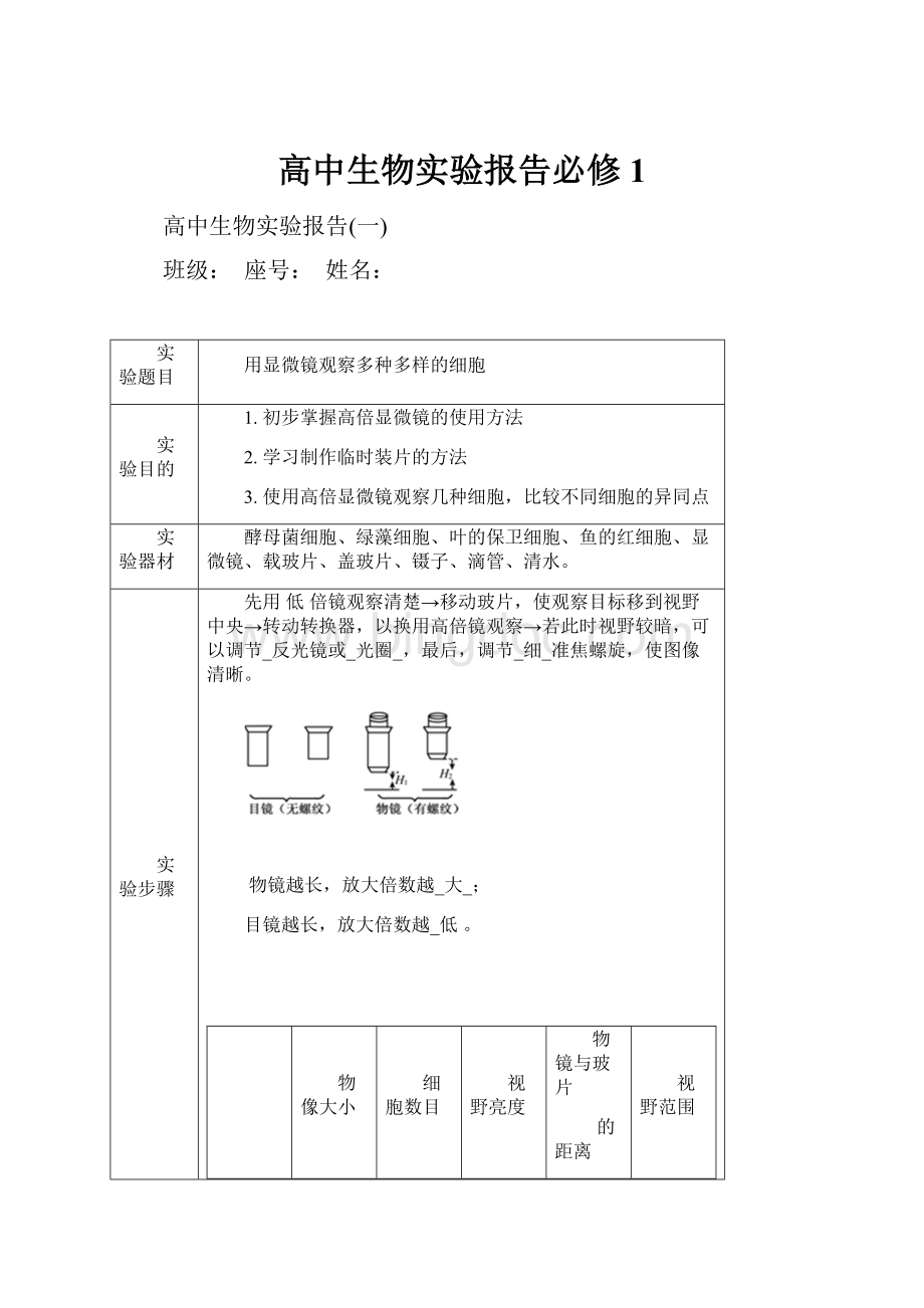 高中生物实验报告必修1.docx_第1页