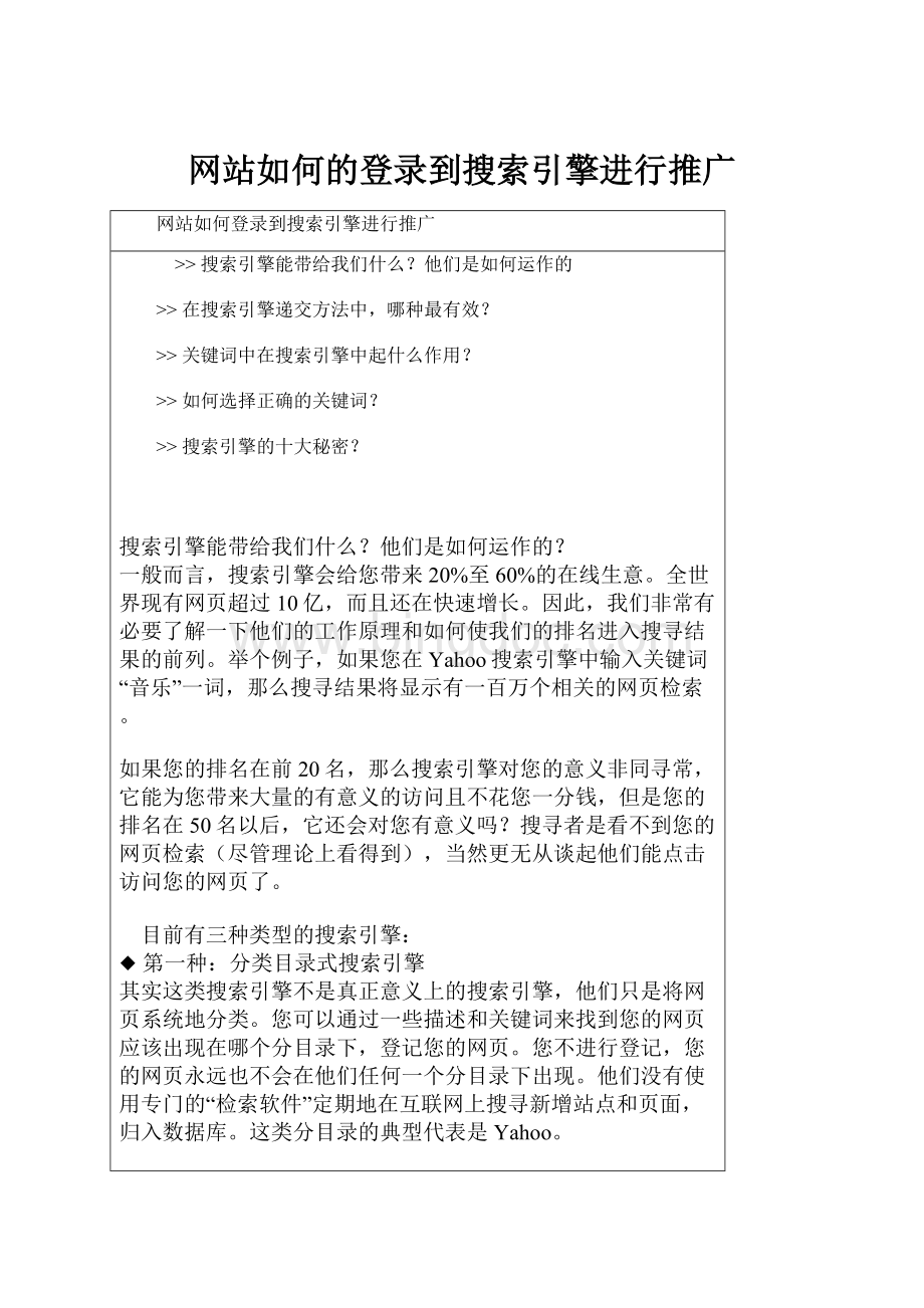 网站如何的登录到搜索引擎进行推广Word格式.docx_第1页