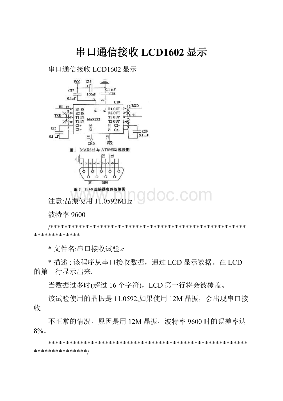 串口通信接收LCD1602显示Word格式文档下载.docx_第1页