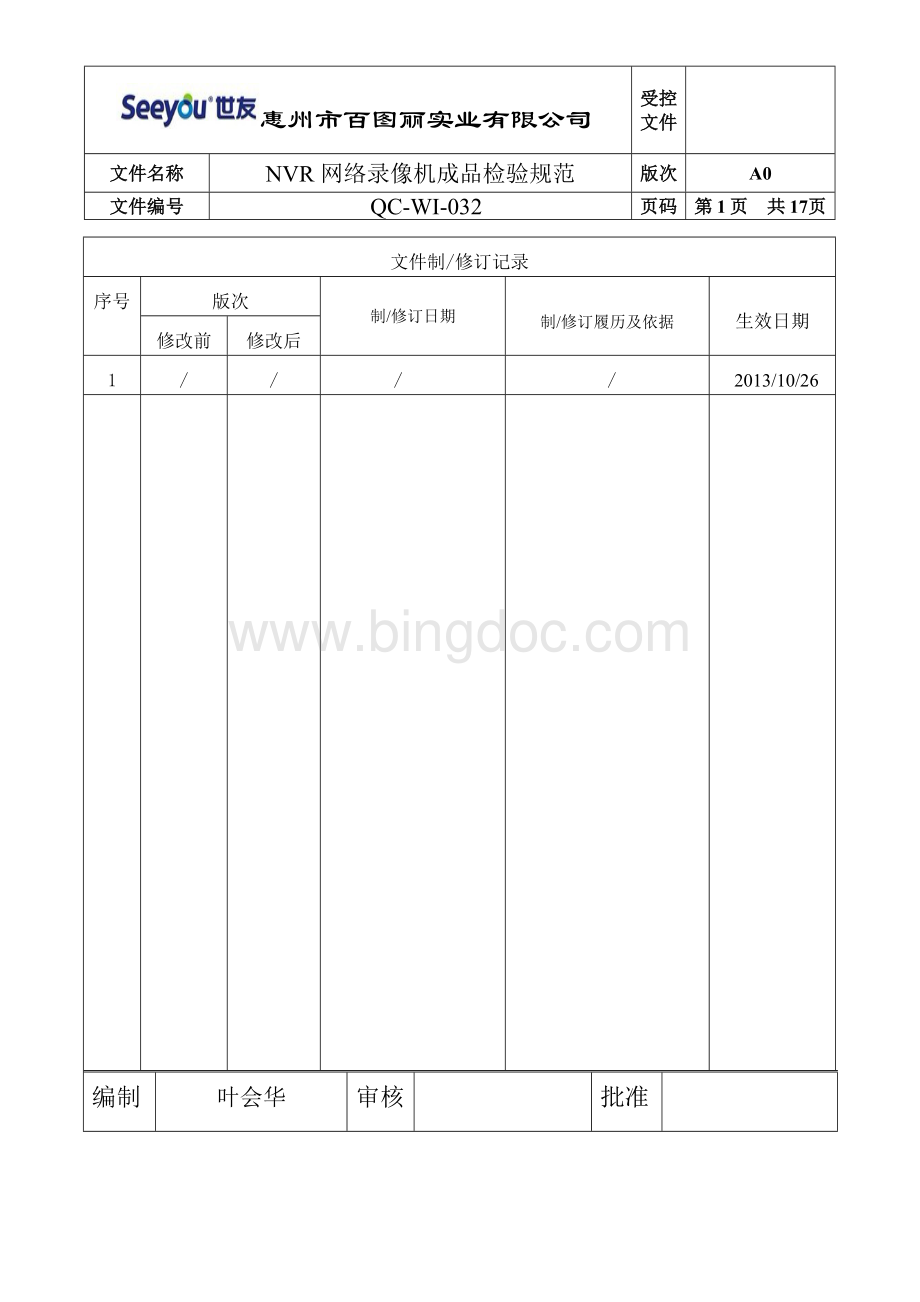 监控NVR网络录像机成品检验规范.doc