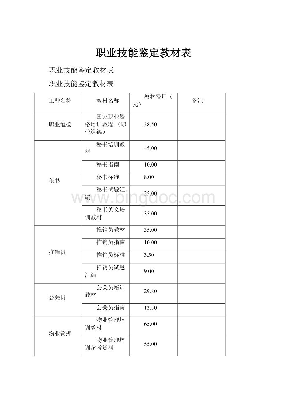 职业技能鉴定教材表Word文档格式.docx_第1页