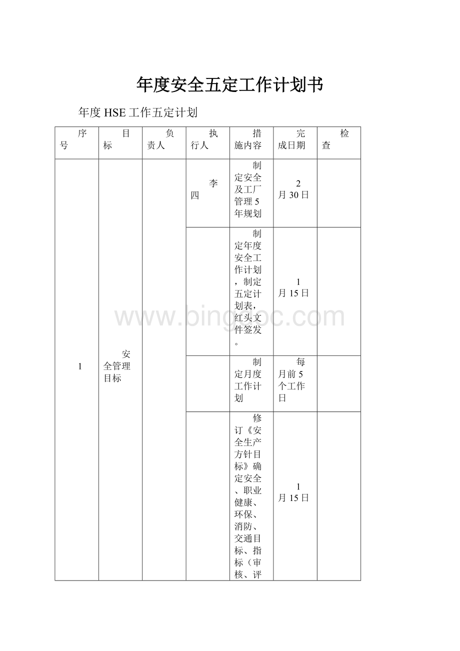 年度安全五定工作计划书文档格式.docx_第1页