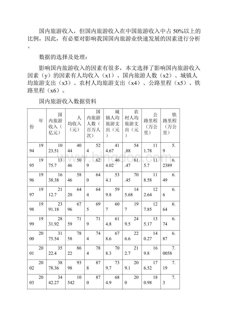 我国国内旅游收入影响因素的多元回归分析Word格式文档下载.docx_第2页