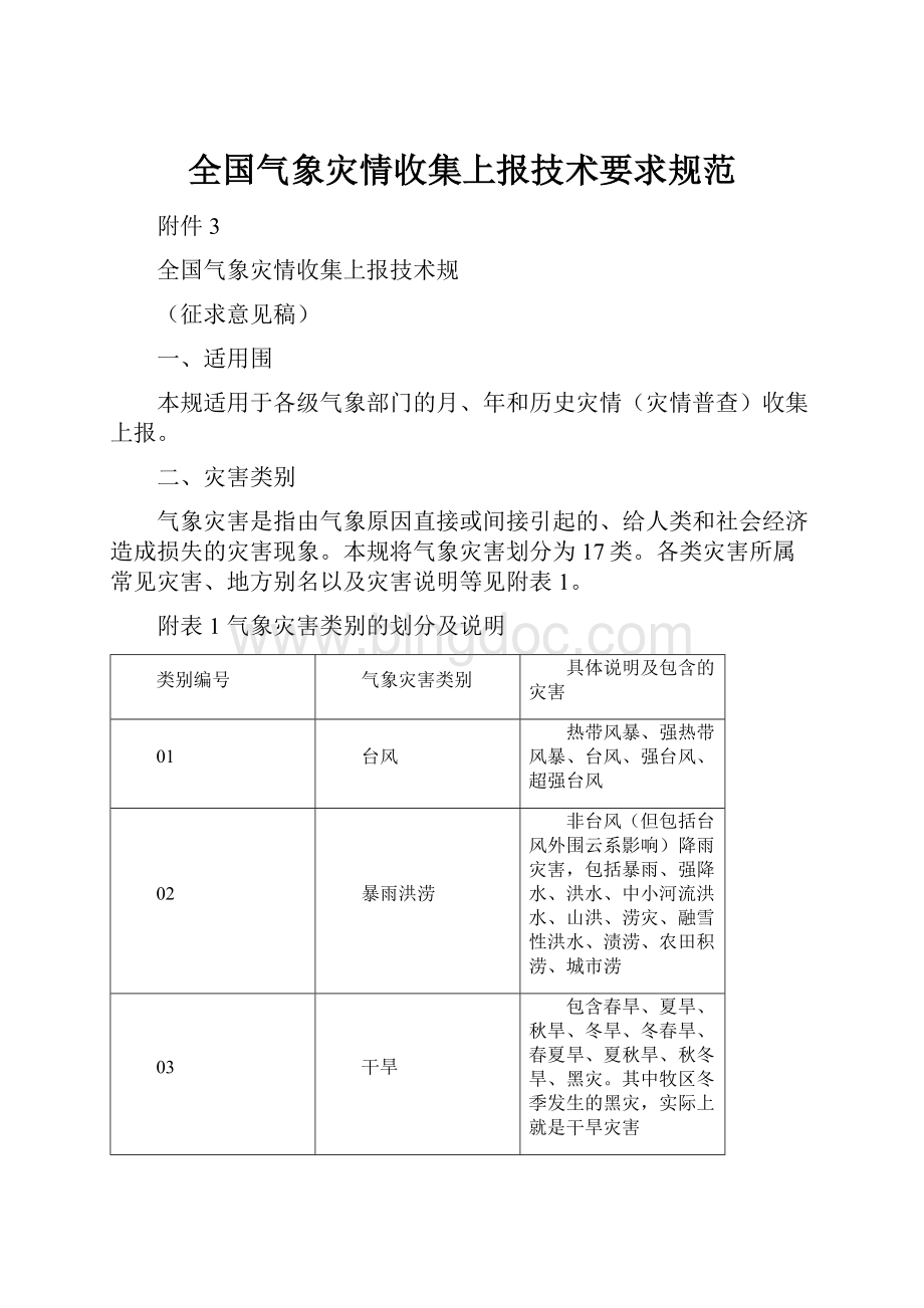 全国气象灾情收集上报技术要求规范Word下载.docx