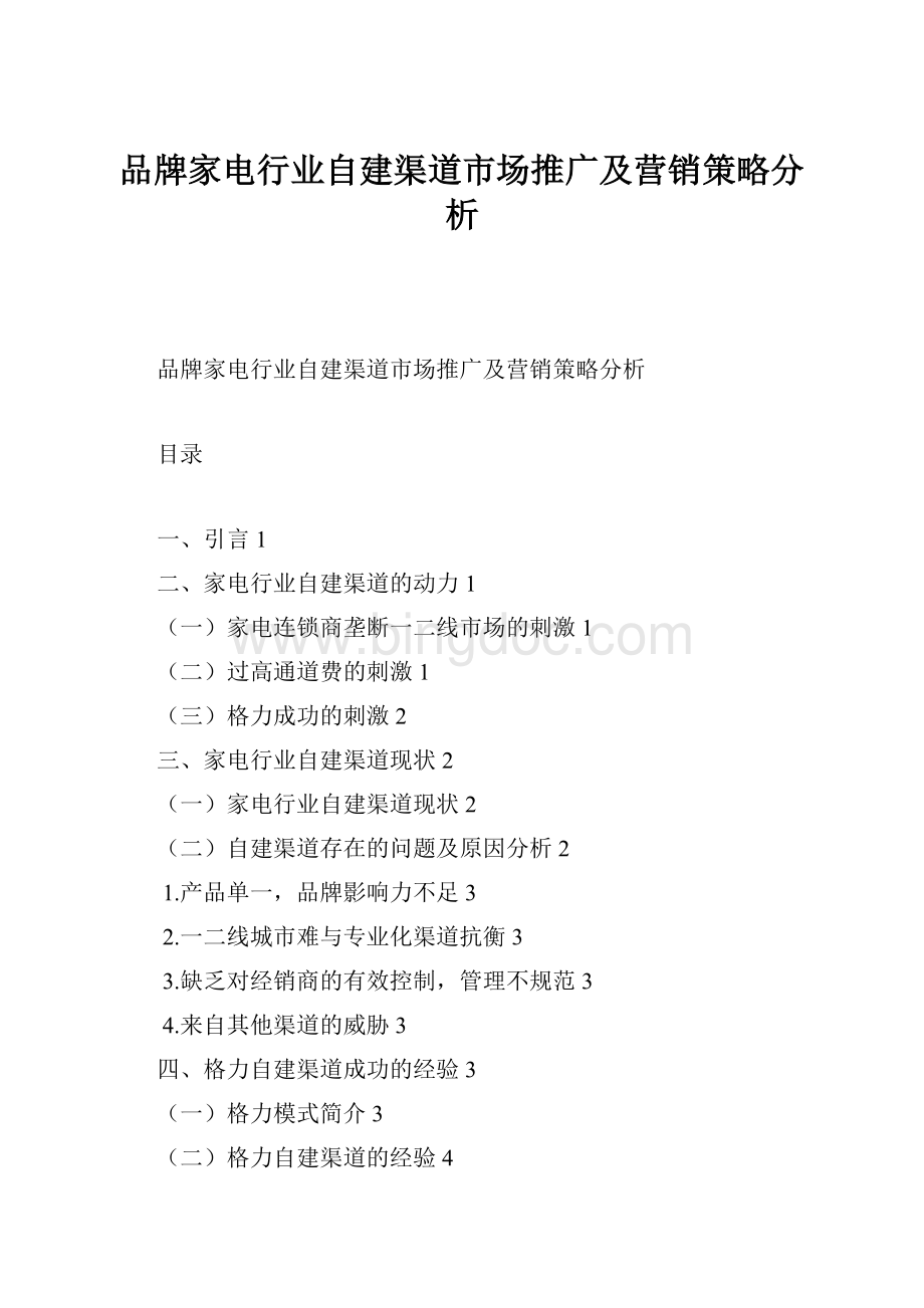 品牌家电行业自建渠道市场推广及营销策略分析Word格式文档下载.docx_第1页