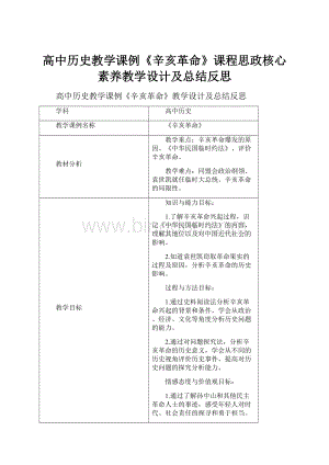 高中历史教学课例《辛亥革命》课程思政核心素养教学设计及总结反思.docx