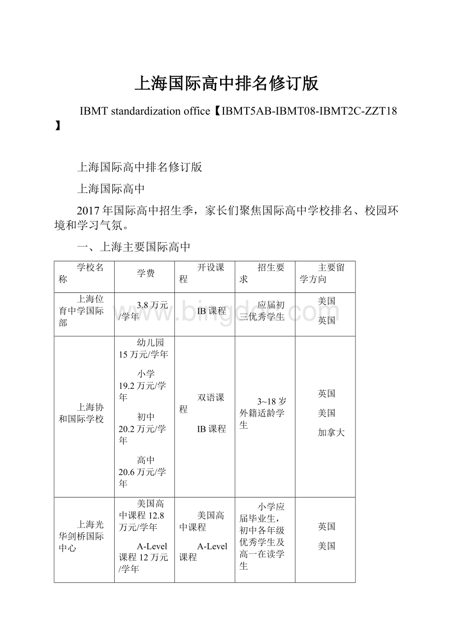 上海国际高中排名修订版Word文档格式.docx