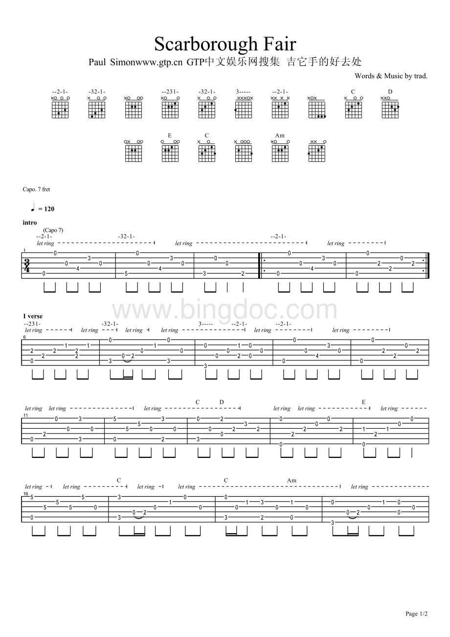《斯卡布罗集市》指弹吉他谱.pdf_第1页