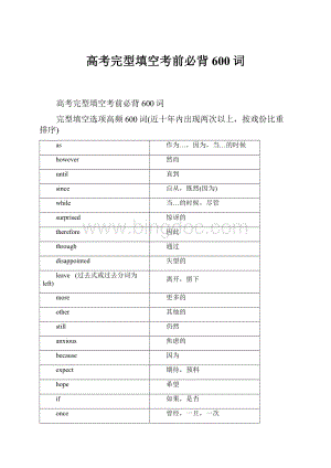 高考完型填空考前必背600词Word下载.docx