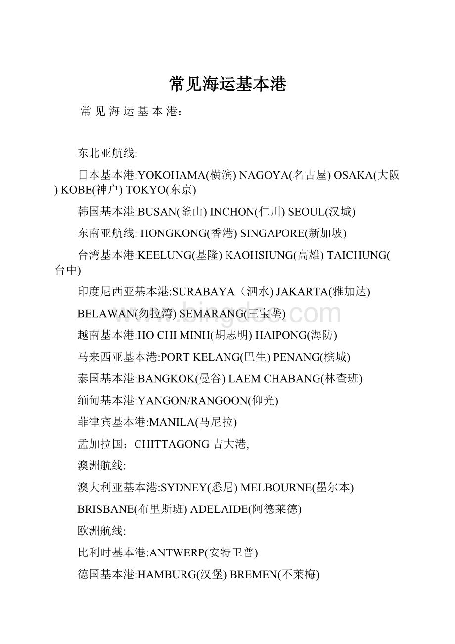 常见海运基本港Word文档下载推荐.docx_第1页