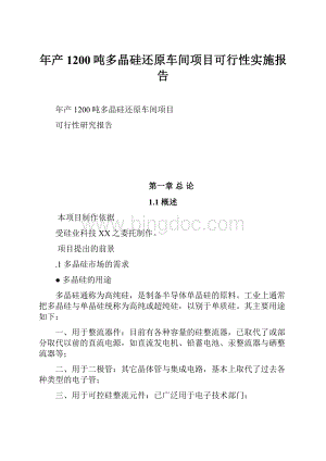 年产1200吨多晶硅还原车间项目可行性实施报告Word下载.docx